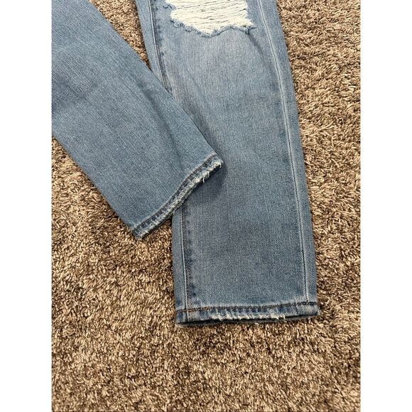 American Eagle Mom Jean Ripped Knees Distressed Denim High Rise Size 2 Blue - Picture 9 of 16